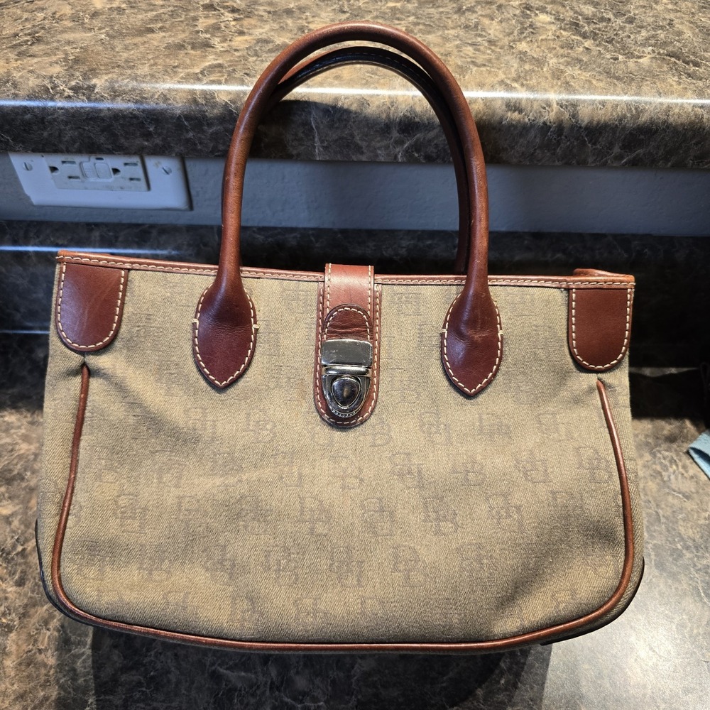 Dooney & Bourke Brown Canvas Women's Small Handbag/ No Shoulder Strap